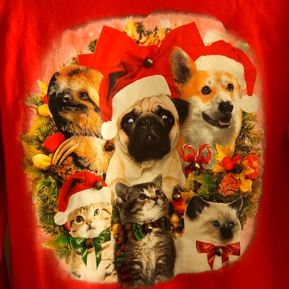 Fifth Sun Men’s Red Cats/Dogs Jingle Bells Ugly Christmas Sweater - NWT